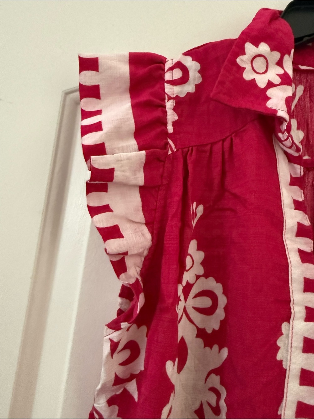 Umgee Fuchsia & White Embroidered Ruffle Blouse - Picture 2 of 5